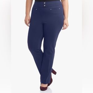 Rekucci Curvy 14W Secret Figure Knit Straight Navy Pant W/Tummy Control